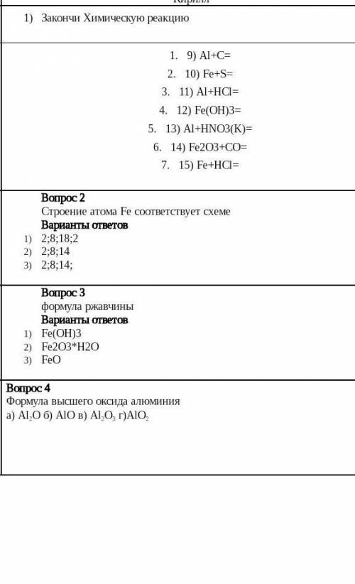 Закончите химическую реакцию