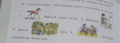 11. суреттерге карап,сөйлемдердің күрделі мүшелерін тауып жаз