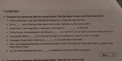Complete the sentences with the correct words.The first letter of each word has been given.