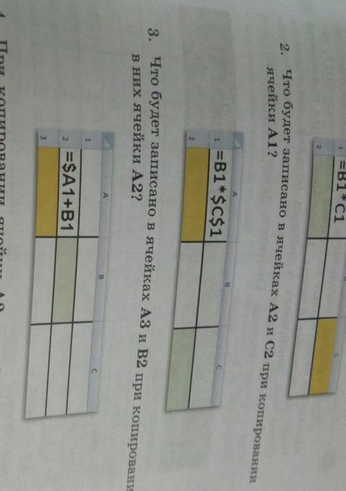 2. Что будет записано в ячейках А2 и Ас при копированииячейки A1?