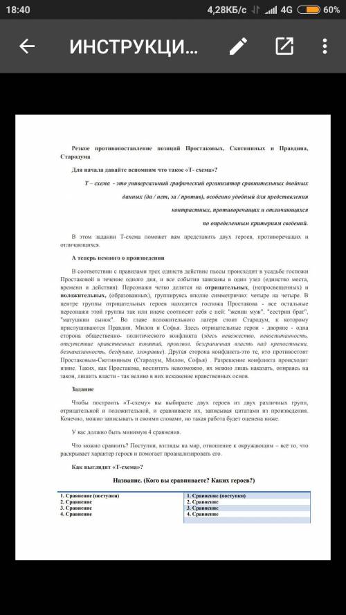 Т-схема Противопоставление позиций Простаковых, Скотининых и Правдина, Стародума 
