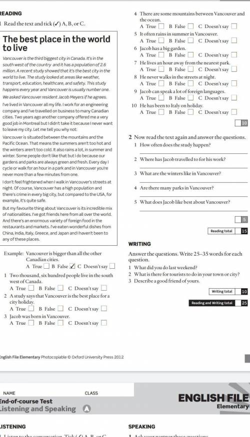 English File Elementary Photocopiable © Oxford University Press 2012 дайте ответы 