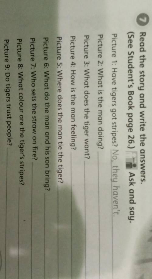 Les 107 Read the story and write the answers.(See Student's Book page 26.)Ask and say,