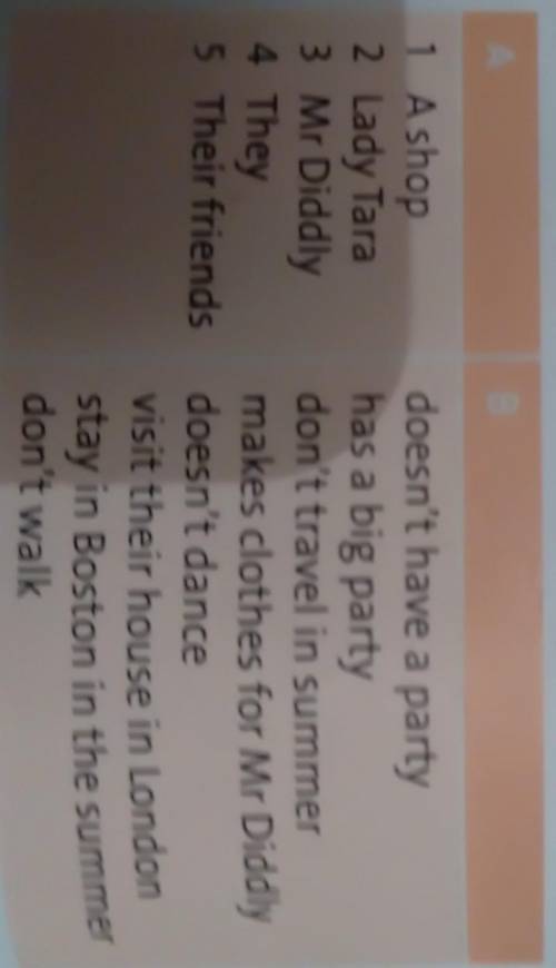 Ex 5 Listen again. Then make five sentences from the words in columns A and B Өтінем істеп бернш​