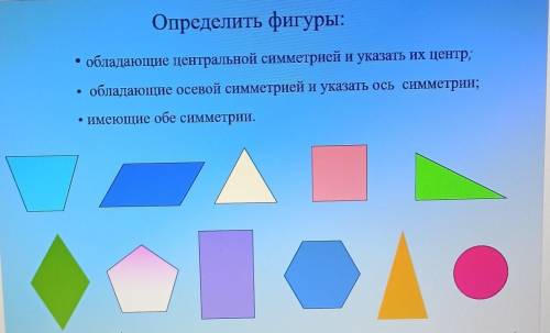 нужно поставить фигуры в три столбика: 1 центральная симметрия, 2 осевая симметрия, 3 общая