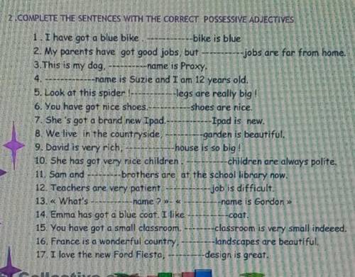 2. COMPLETETHE SENTENCES WITH THE CORRECT POSSESSIVE ​
