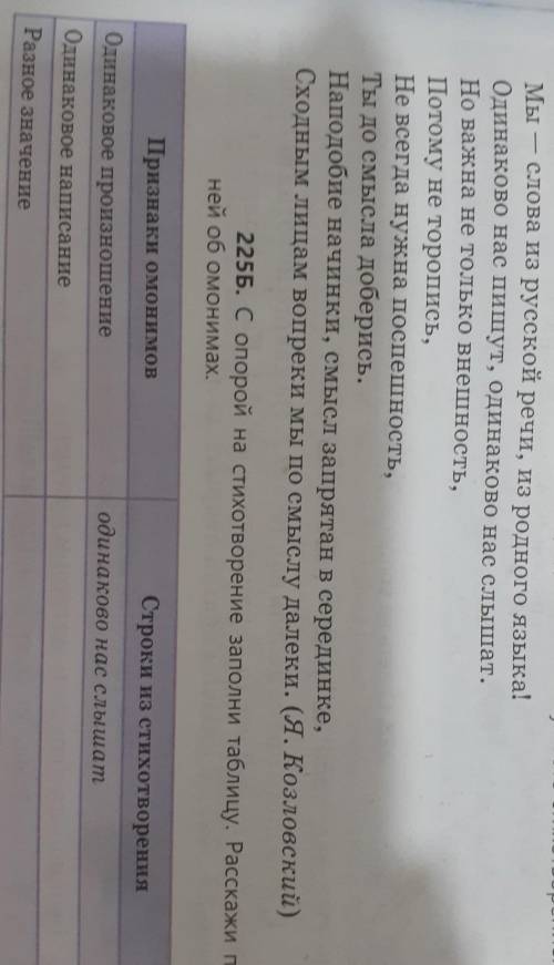 С опорой на стихотворение заполни таблицу