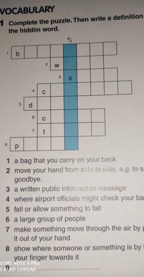 Review 2 Units 5-8VOCABULARY1 Complete the puzzle. Then write a definition forthe hidden word.