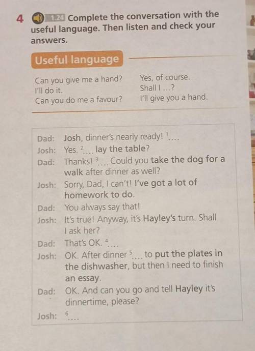 4 1.24 Complete the conversation with the useful language. Then listen and check youranswers.