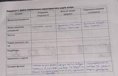 Дополните таблицу (био 8 класс) 