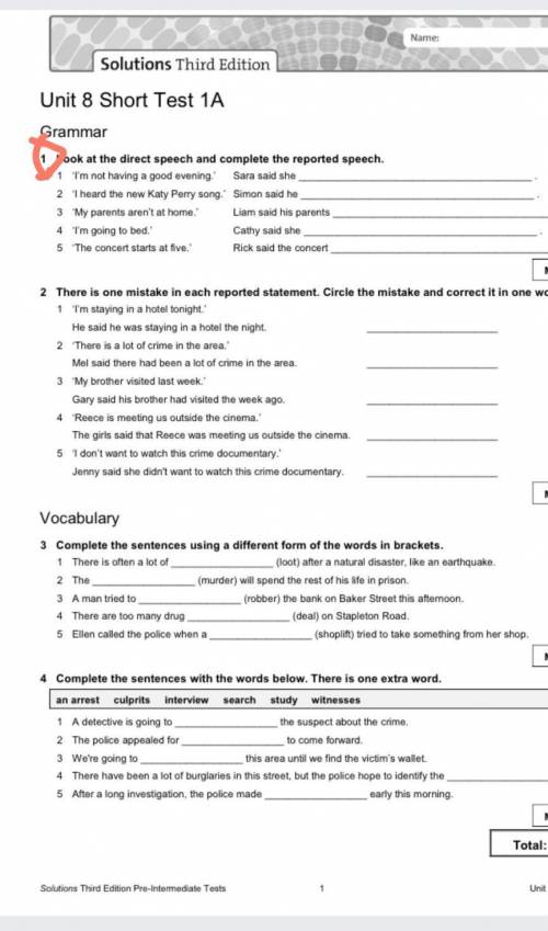 1 Look at the direct speech and complete the reported speech.
