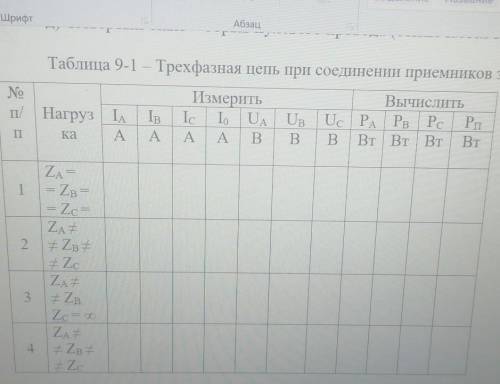 Таблица Трехфазная цепь при соединении приемников звездой 