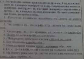 Распределите данные предложения по группам. В первую выпиши те, в которых подчеркнутое слово/словосо