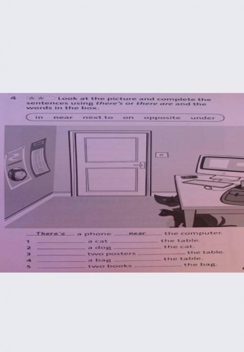 Look at the picture and complete the sentences using there's or there are and the words in the box