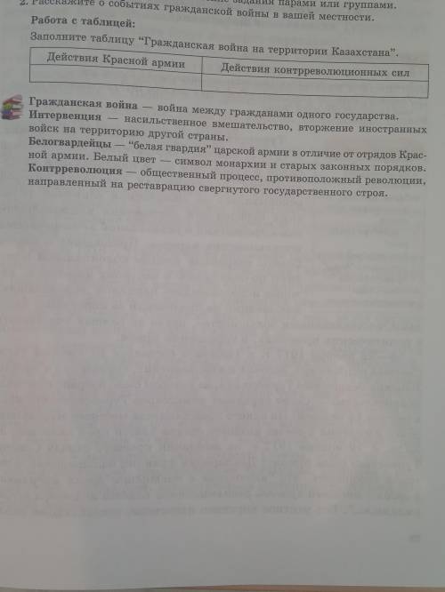 Заполните таблицу Гражданская война на территории Казахстана Действия Красной аримии Действия конт