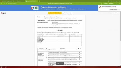 Задание нужна ответить только в таблице.