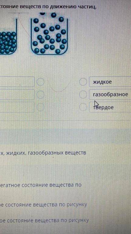 Определите агрегатное состояние веществ по передвижению частиц