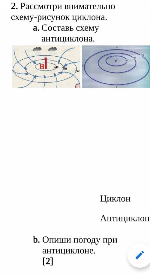 Рассмотри внимательно схему-рисунок циклона.Составь схему антициклона.