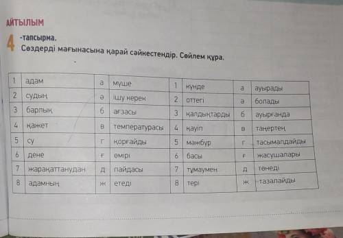 Сөздерді мағынасына қарай сәйкестендір. Сөйлем құра. 