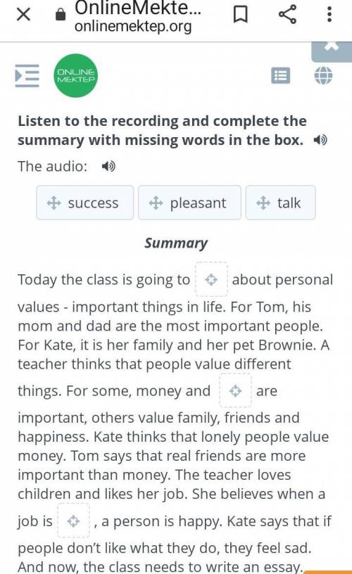 Listen to the recording and complete the summary with missing words in the box. The audio:success pl