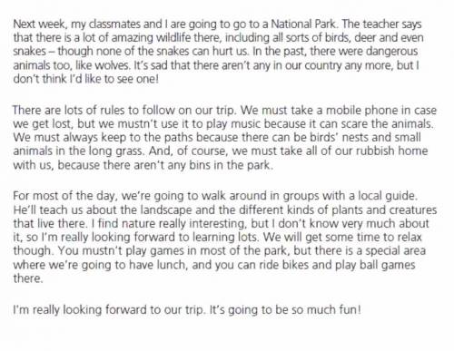 Listening to Tom talking about a trip to a National park. Are the sentences true or false
