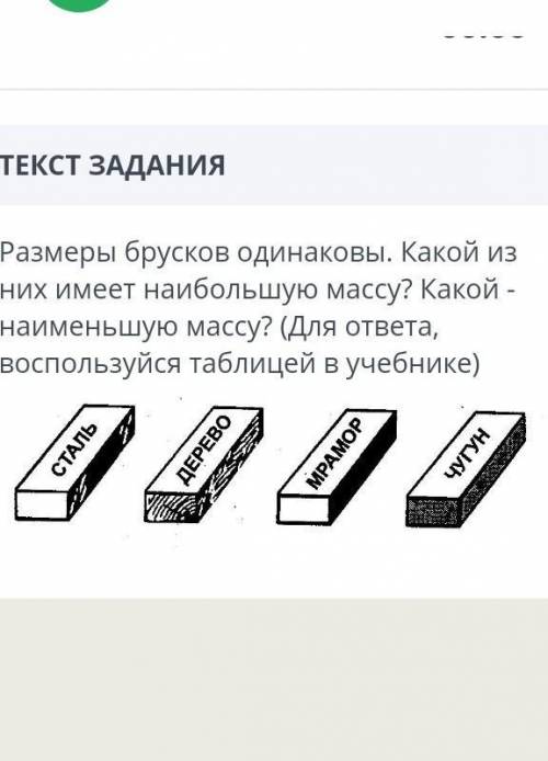 Размеры брусков одинаковы. какой из них имеет наибольшую массу? Какой- наименьшую массу? 