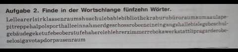 Aufgabe 2. Finde in der Wortschlange fünfzehn Worter