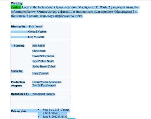 WritingTask 2. Look at the facts about a famous cartoon Madagascar 3