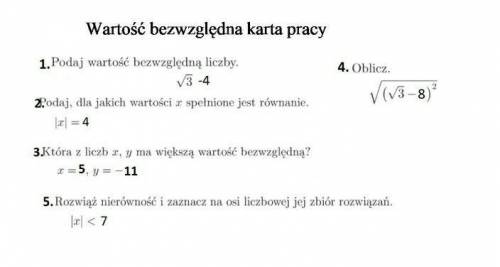 Wartość bezwzględna karta pracy dam 5 gwiazd na teraz 
