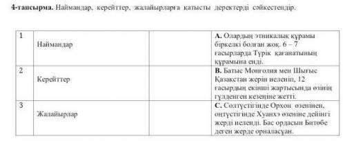 Наймандар, керейттер, жалайырларга катысты деректерді сәйкестендір.