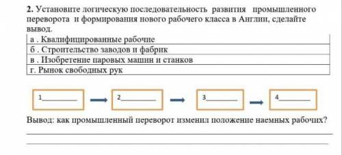 Установите логическую последовательность развития промышленного переворота и формирования нового раб