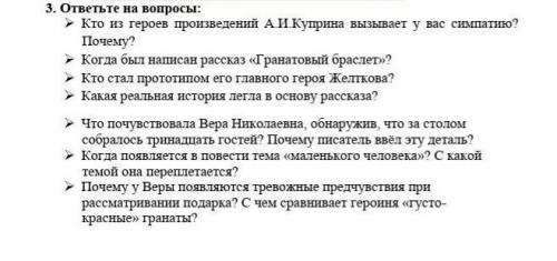 ответь на вопросы по произведению Гранатовый Браслет 