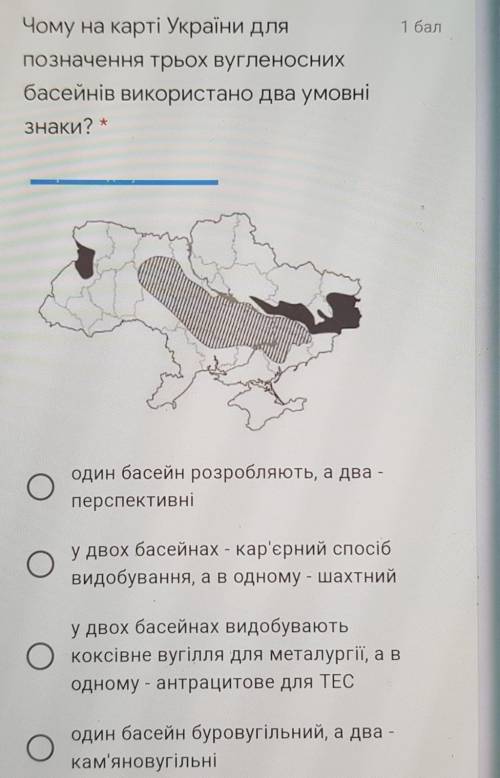 Чому на карті України для позначення трьох вугленосних басейнів використано два умовні знаки? *