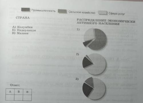 установите соответствие между страной и диаграммой, отражающей распределение её экономически активно