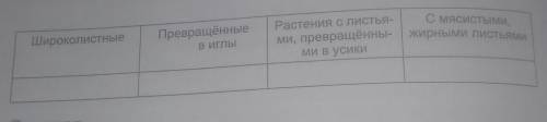 Заполните следующую таблицу, впишите название растения в каждую графу