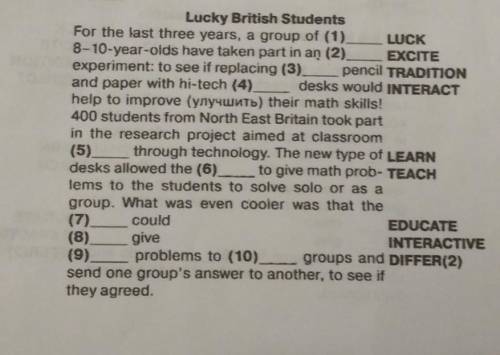 Read the text and fill in the gaps transforming capitalised words. 
