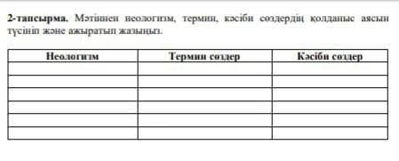 2-тапсырма. Мəтіннен неологизм,термин,кəсіби сөздерді жазасыңдар.
