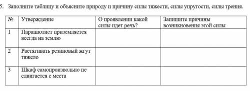 Это физик очень нужн 1. Заполните таблицу и объясните природу и причину силы тяжести, силы упру