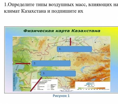 1.Определите типы воздушных масс, влияющих на климат Казахстана и подпишите их 