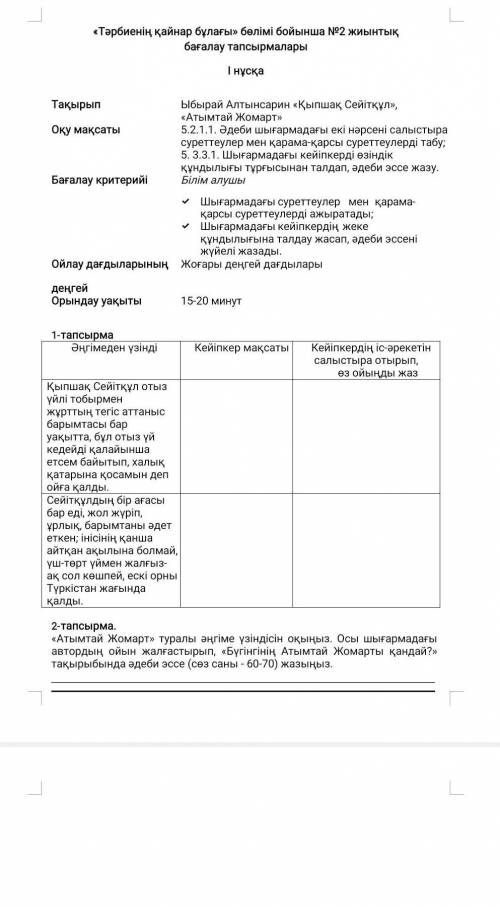 5 сынып әдебиет бжб 2 тоқсан