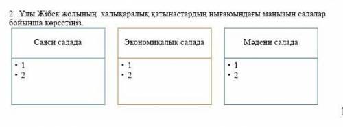 Улы жибек жолынын халыкаралык катыныстардын нынаюндагы манызын салалар бойынша корсетиниз 