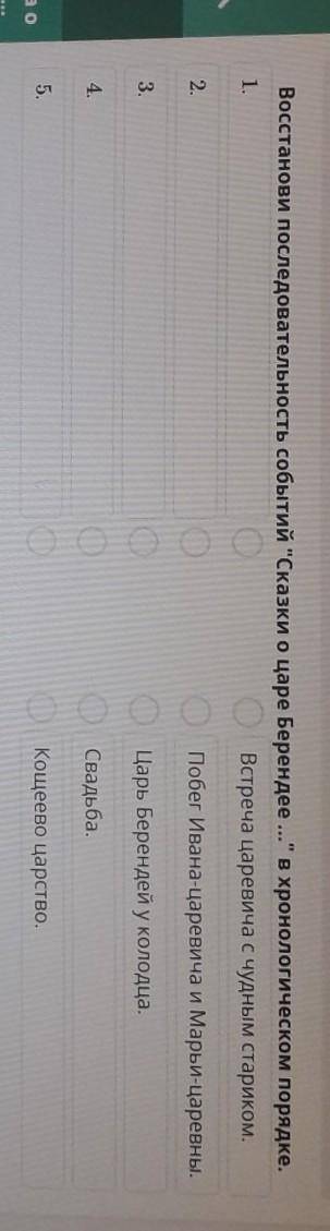 Восстанови последовательность событий Сказки о царе берендее в хронологическом порядке