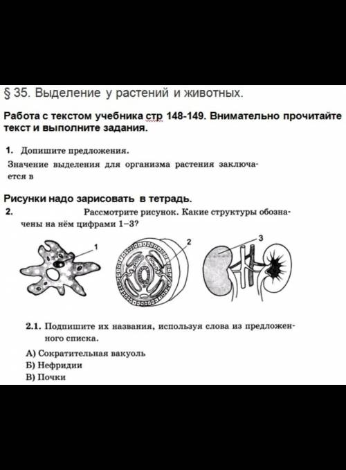 Выделение у растений и животных Работа с текстом учебника стр 148-149