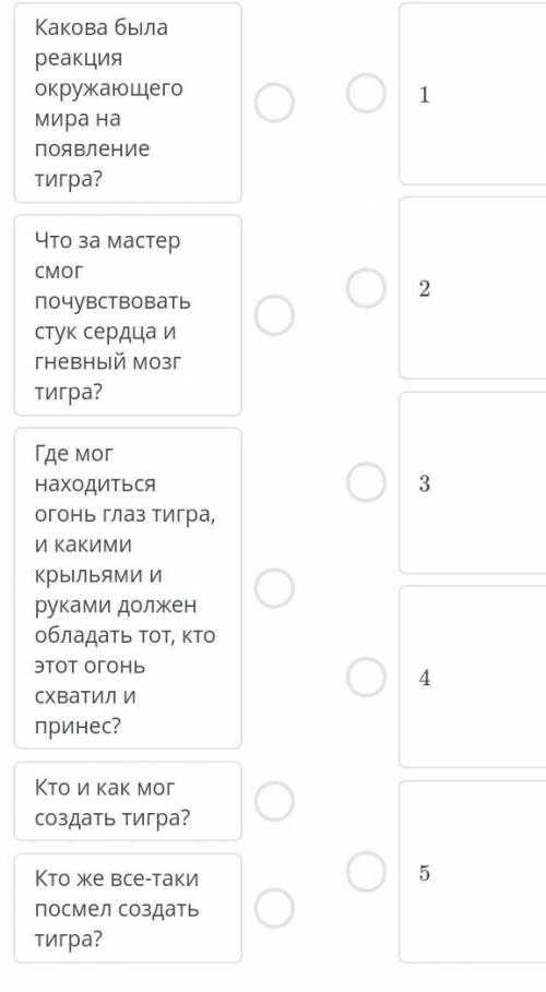 Соедините элементы плана вопроса в соответствии с сюжетом поэмы «Тигр 
