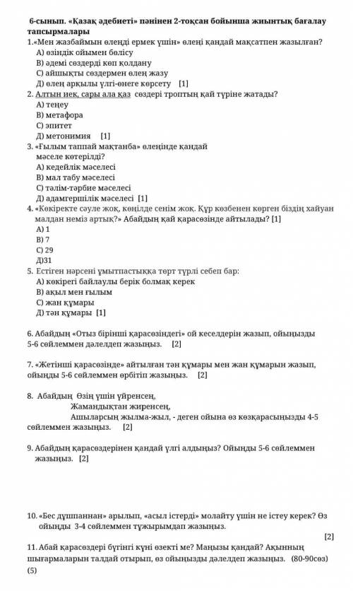 СОЧ по казахской литературе