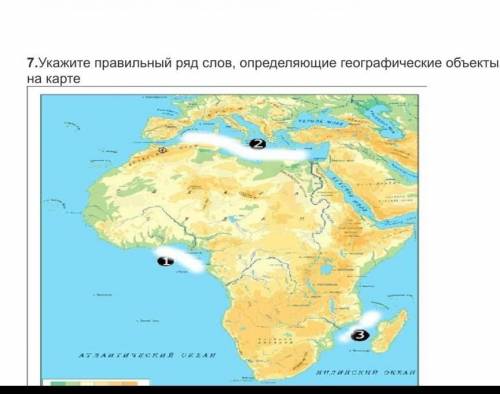 7.Укажите правильный ряд слов, определяющие географические объекты на карте.
