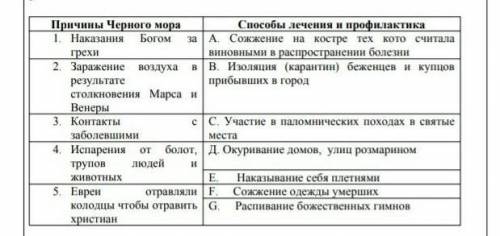 Соотнесите предстовление среднивиковых жителей о причинах Чорного мора в лечение 