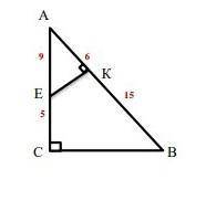 Дано треугольник ABC угол C=90° EK|AB AK=6 AE=9 KB=15 EC=5 EK=12 найти BC-?
