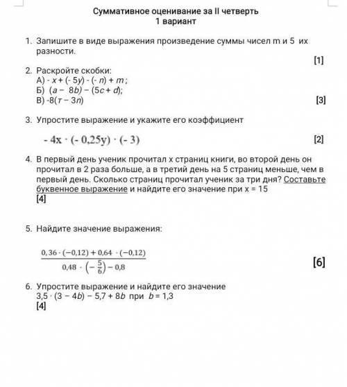 СОЧ номер 2 по математике 6 класс 1 вариант