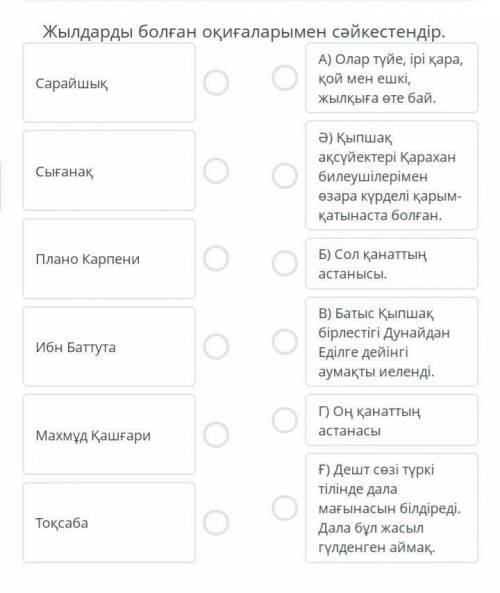 Жылдарды болған оқиғаларымен сәйкестендіріңдер
